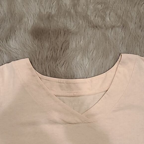 Purejill brushed tee pink long sleeve sleep tee with v neck size petite large - Picture 2 of 5